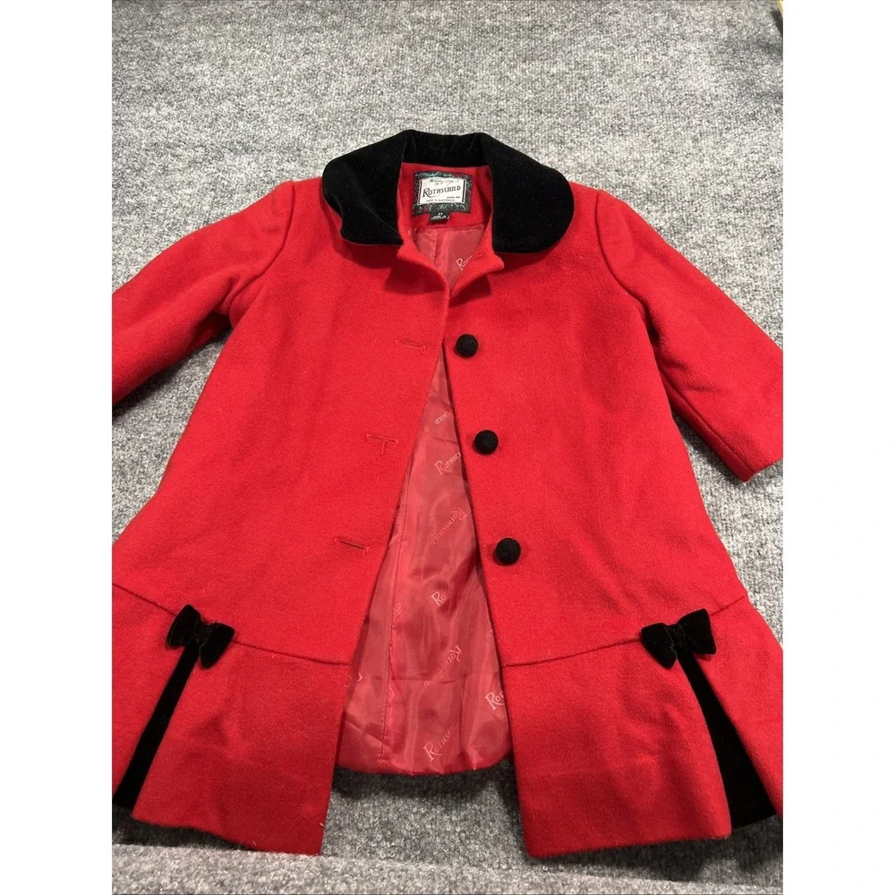 Vintage Rothschild Toddler Girls Red Winter Coat Velvet Collar Buttons 2T